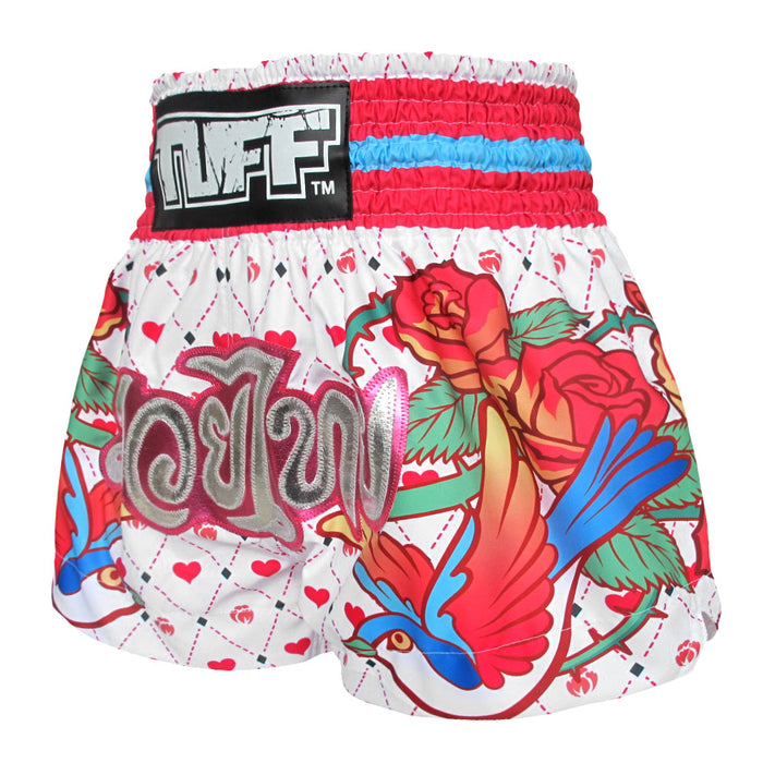 TUFF Muay Thai Shorts Boxing Trunks Traditional Style (TUF-MS617-WHT)