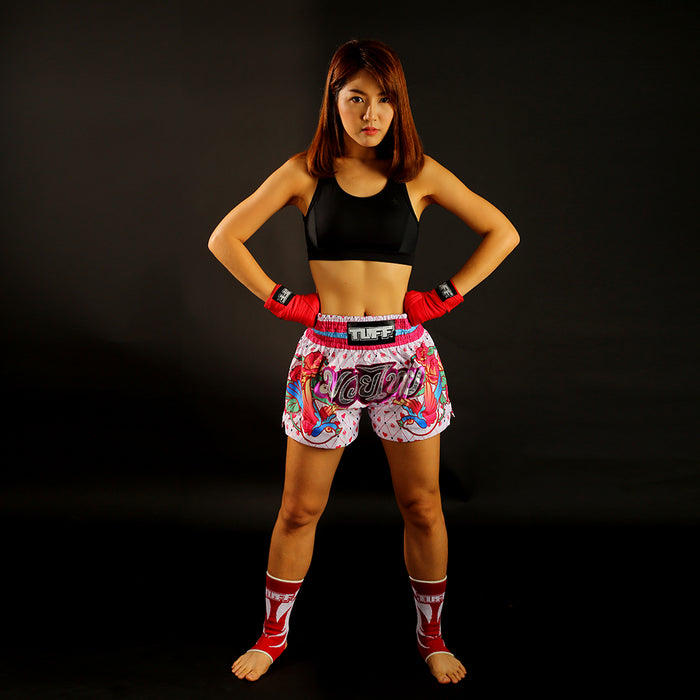 TUFF Muay Thai Shorts Boxing Trunks Traditional Style (TUF-MS617-WHT)
