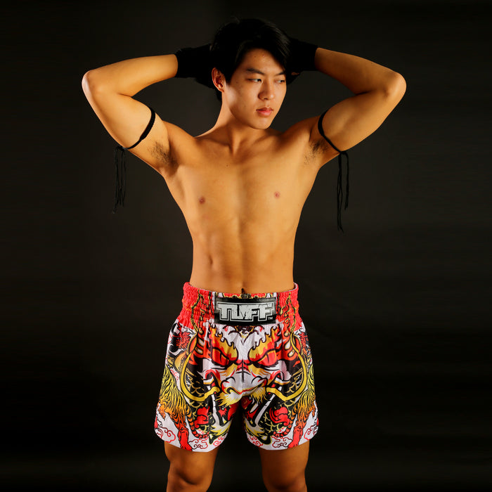 TUFF Muay Thai Shorts Boxing Trunks Traditional Style (TUF-MS621-WHT)