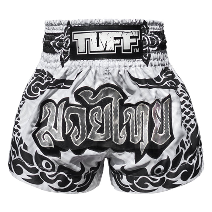 TUFF Muay Thai Shorts Boxing Trunks Traditional Style (TUF-MS631-WHT)