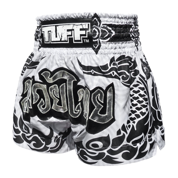TUFF Muay Thai Shorts Boxing Trunks Traditional Style (TUF-MS631-WHT)