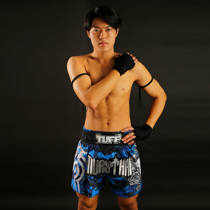 TUFF Muay Thai Shorts Boxing Trunks Traditional Style (TUF-MS640-BLU)