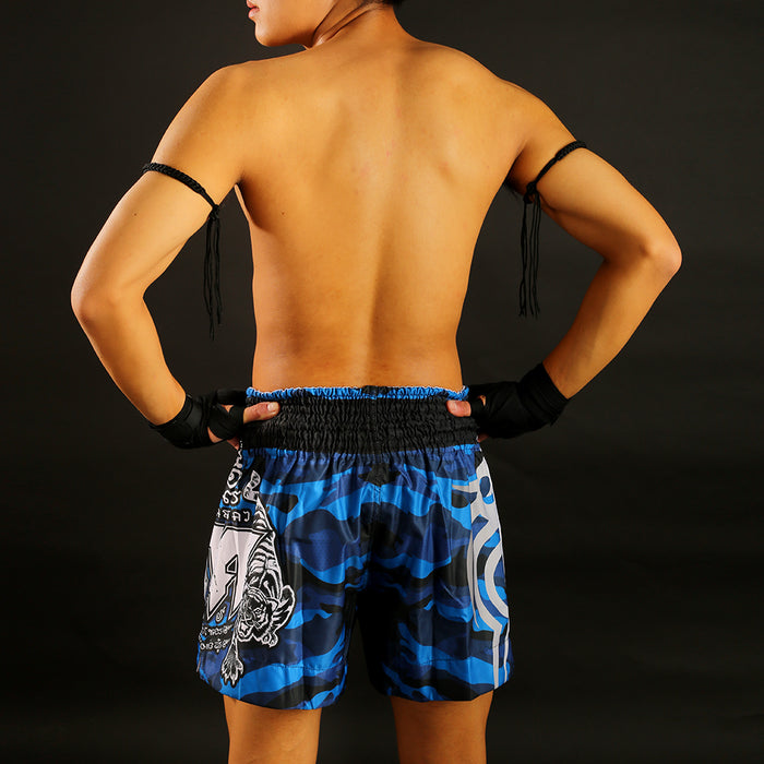 TUFF Muay Thai Shorts Boxing Trunks Traditional Style (TUF-MS640-BLU)