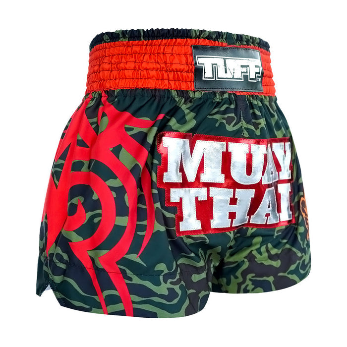 TUFF Muay Thai Shorts Boxing Trunks Traditional Style (TUF-MS640-GRN)