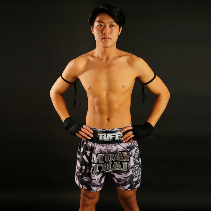 TUFF Muay Thai Shorts Boxing Trunks Traditional Style (TUF-MS640-GRY)