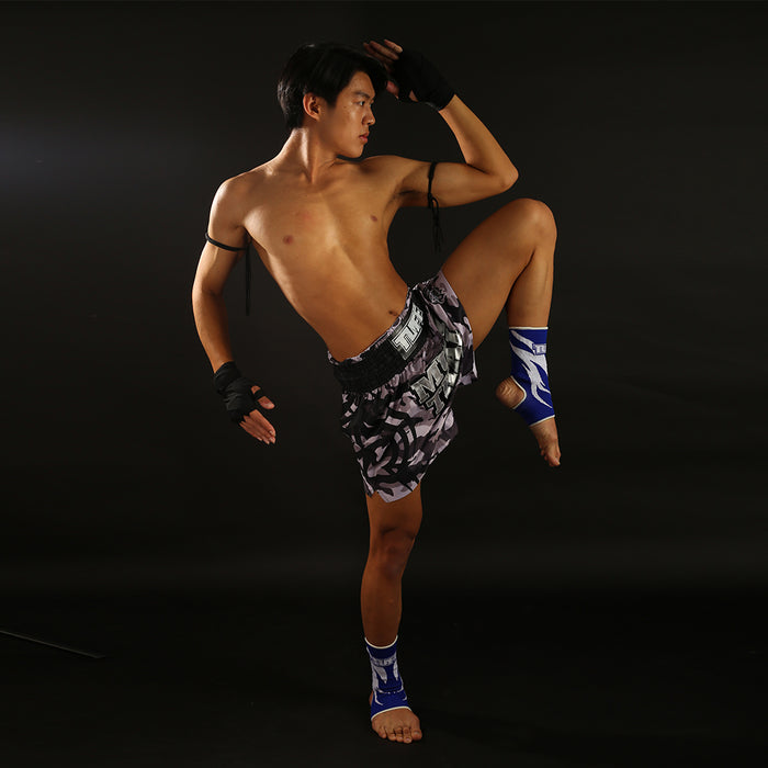 TUFF Muay Thai Shorts Boxing Trunks Traditional Style (TUF-MS640-GRY)