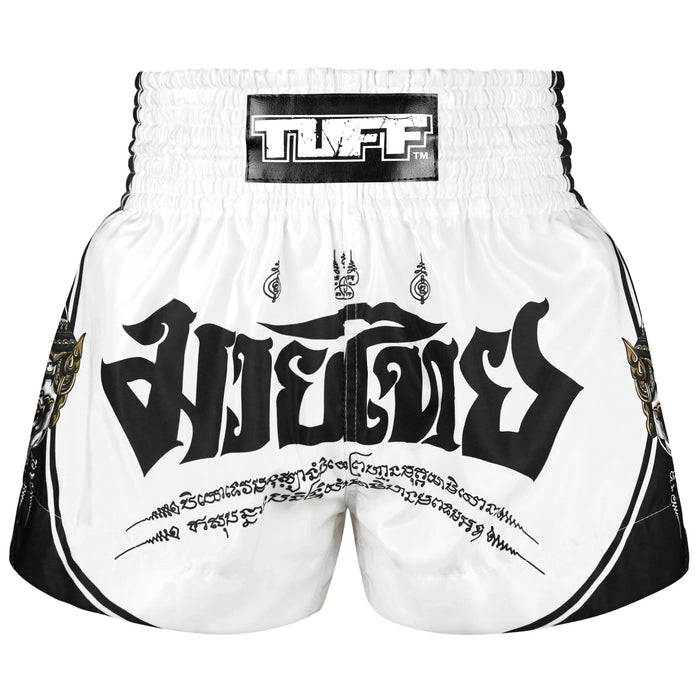TUFF Muay Thai Shorts Boxing Trunks Traditional Style (TUF-MS689-WHT)
