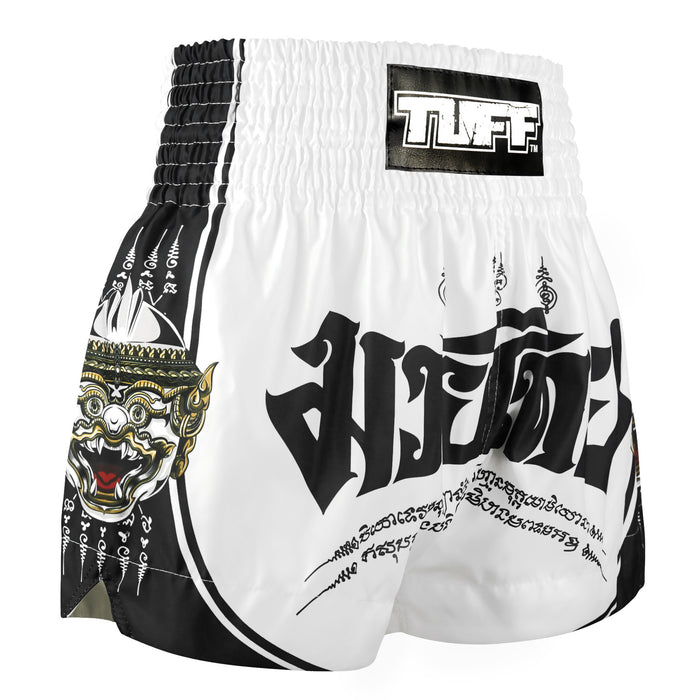 TUFF Muay Thai Shorts Boxing Trunks Traditional Style (TUF-MS689-WHT)