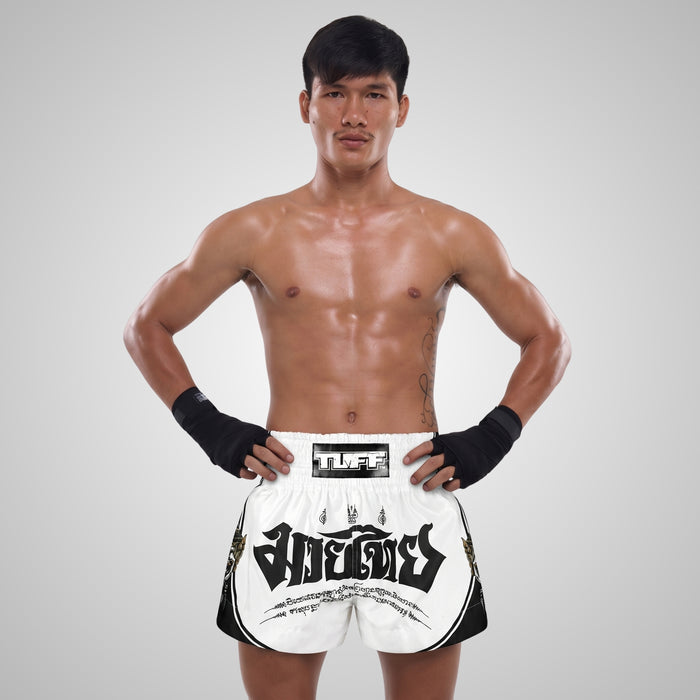 TUFF Muay Thai Shorts Boxing Trunks Traditional Style (TUF-MS689-WHT)