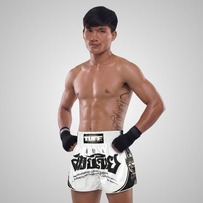TUFF Muay Thai Shorts Boxing Trunks Traditional Style (TUF-MS689-WHT)