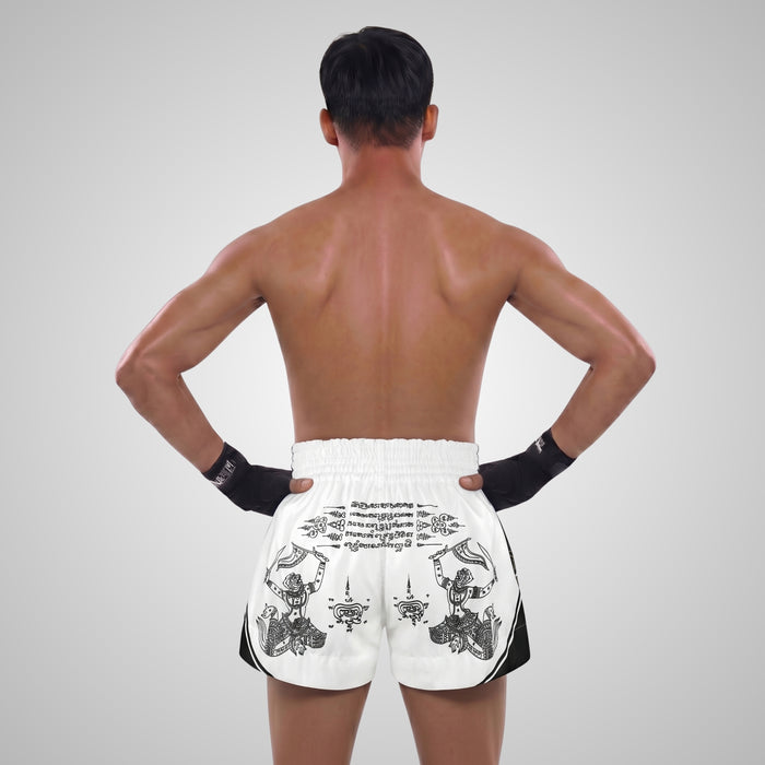 TUFF Muay Thai Shorts Boxing Trunks Traditional Style (TUF-MS689-WHT)