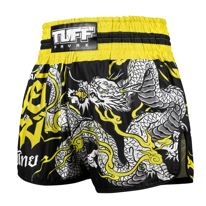 TUFFPAYAK Muay Thai Shorts Boxing Trunks Retro Style (TPY-RMS009-BLK)