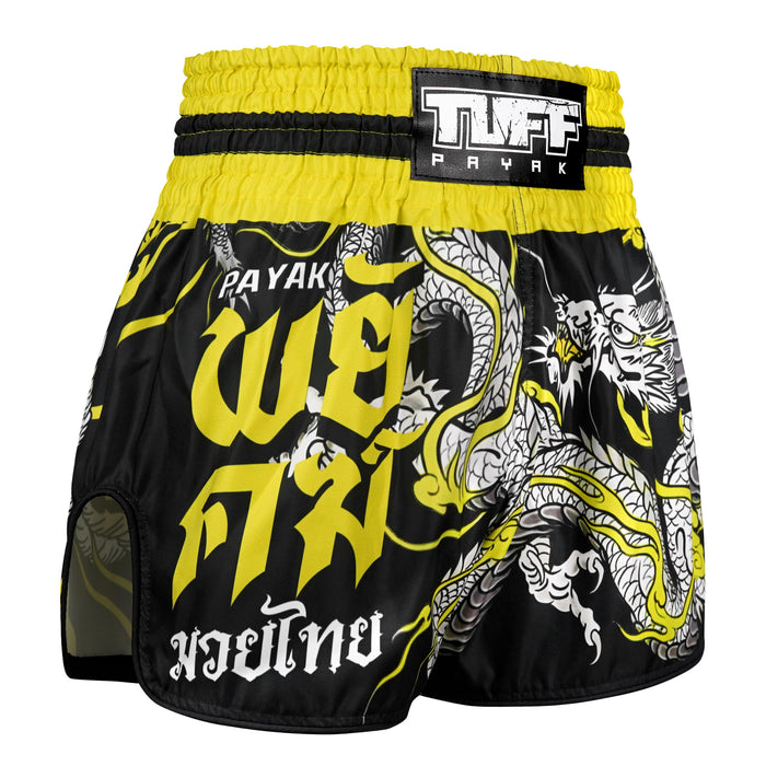 TUFFPAYAK Muay Thai Shorts Boxing Trunks Retro Style (TPY-RMS009-BLK)