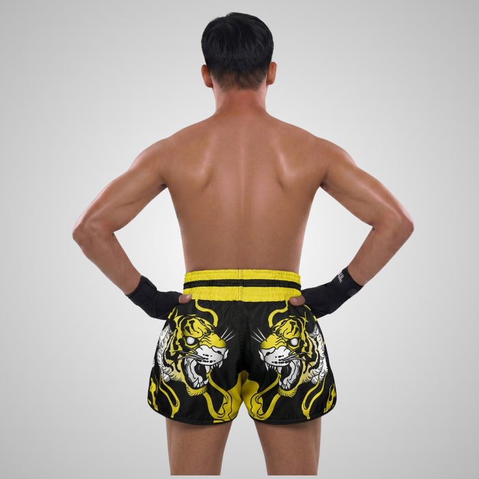 TUFFPAYAK Muay Thai Shorts Boxing Trunks Retro Style (TPY-RMS009-BLK)
