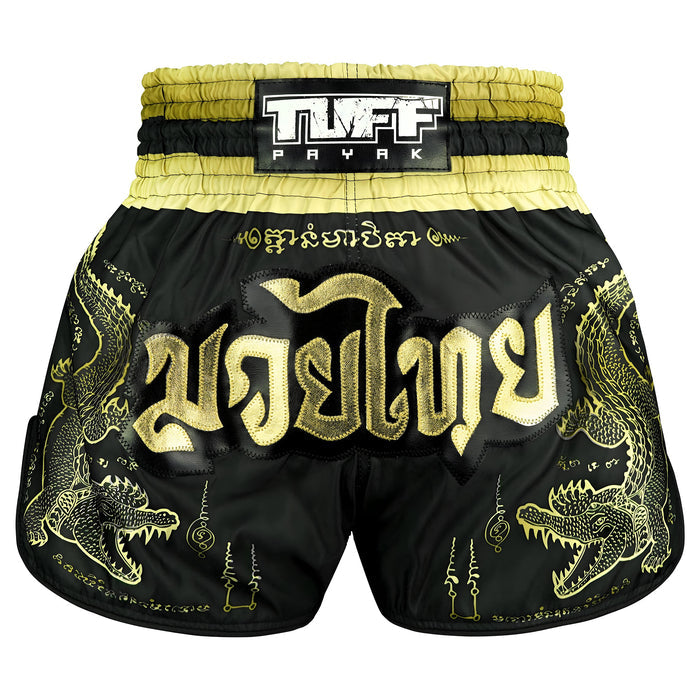 TUFFPAYAK Muay Thai Shorts Boxing Trunks Retro Style (TPY-RMS013-BLK)