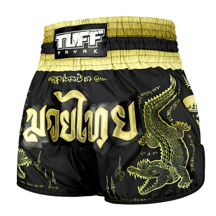 TUFFPAYAK Muay Thai Shorts Boxing Trunks Retro Style (TPY-RMS013-BLK)