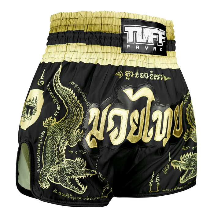TUFFPAYAK Muay Thai Shorts Boxing Trunks Retro Style (TPY-RMS013-BLK)