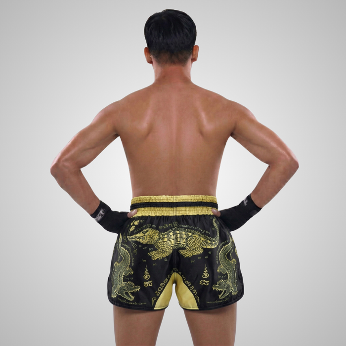 TUFFPAYAK Muay Thai Shorts Boxing Trunks Retro Style (TPY-RMS013-BLK)