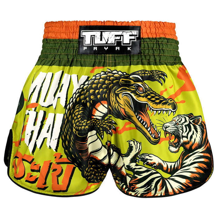 TUFFPAYAK Muay Thai Shorts Boxing Trunks Retro Style (TPY-RMS014-GRN)