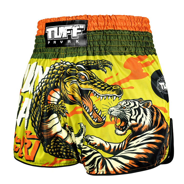 TUFFPAYAK Muay Thai Shorts Boxing Trunks Retro Style (TPY-RMS014-GRN)