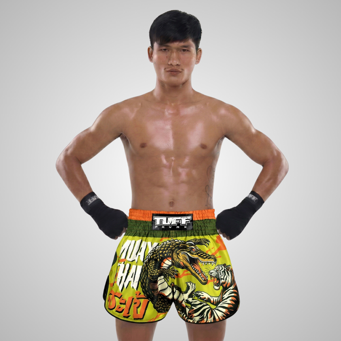 TUFFPAYAK Muay Thai Shorts Boxing Trunks Retro Style (TPY-RMS014-GRN)