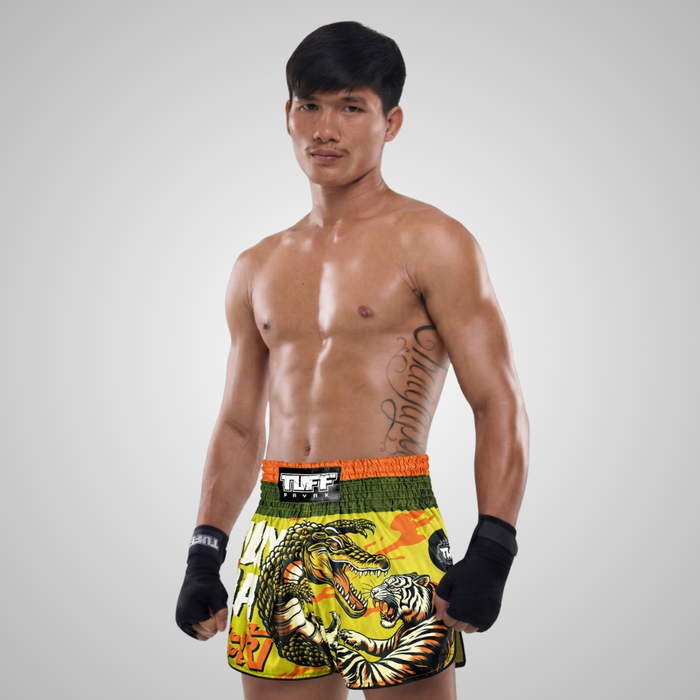 TUFFPAYAK Muay Thai Shorts Boxing Trunks Retro Style (TPY-RMS014-GRN)