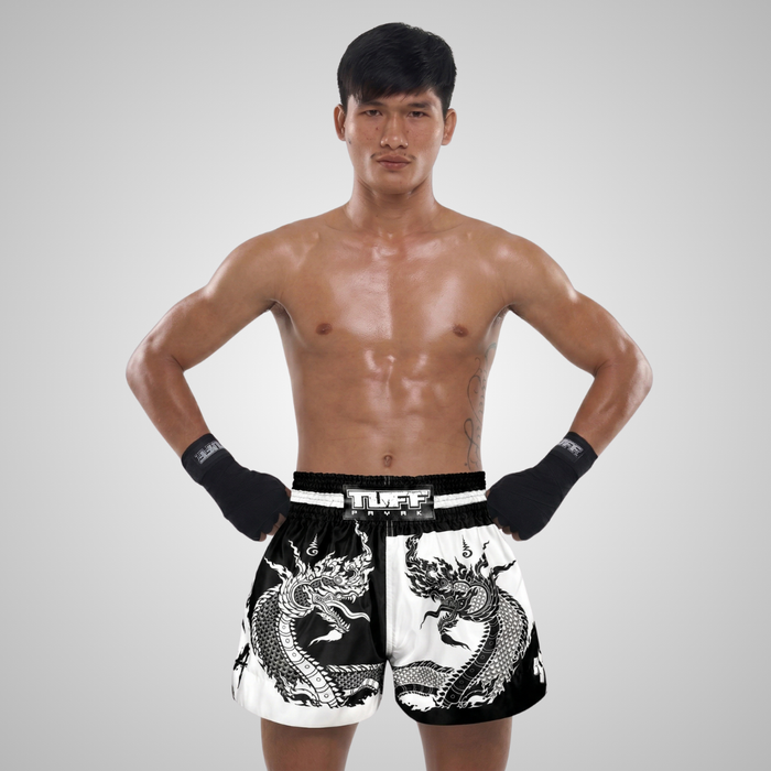 TUFFPAYAK Muay Thai Shorts Boxing Trunks Traditional Style (TPY-MS005-BLK)