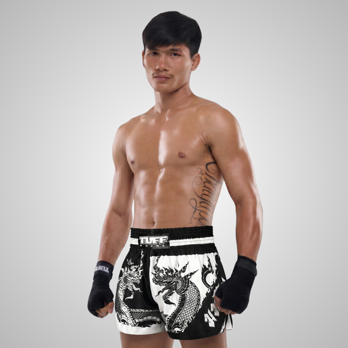 TUFFPAYAK Muay Thai Shorts Boxing Trunks Traditional Style (TPY-MS005-BLK)