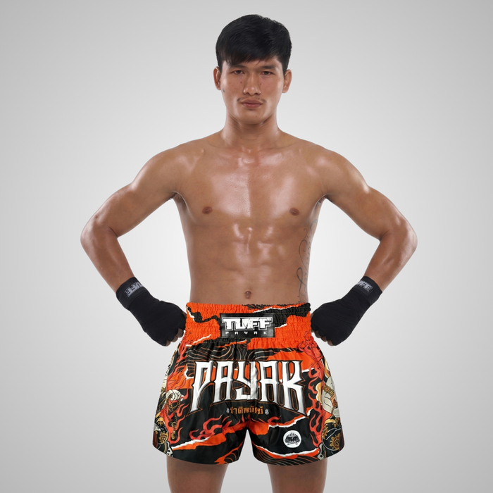 TUFFPAYAK Muay Thai Shorts Boxing Trunks Traditional Style (TPY-MS006-BLK)