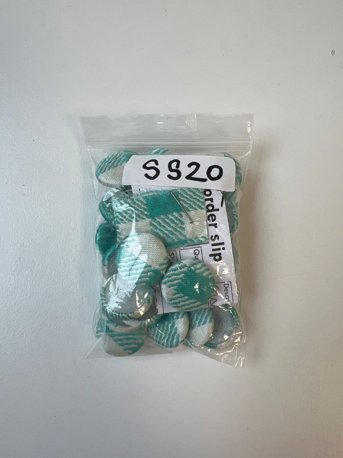 Turquoise Check Fabric Covered Buttons 18mm x28