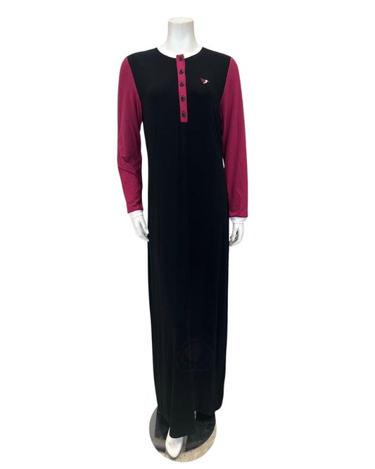 UmiUmi F5081 Black/Pink Colorblock Modal Button Down Teen Nightgown myselflingerie.com