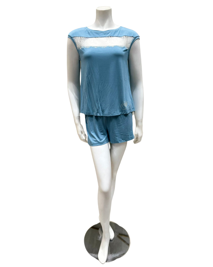 Vanilla Night and Day Aqua Blue Open Back Modal Pajamas Shorts Set myselflingerie.com