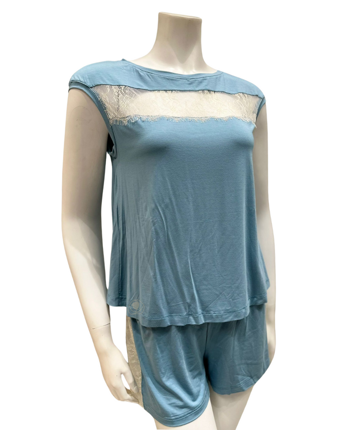 Vanilla Night and Day Aqua Blue Open Back Modal Pajamas Shorts Set myselflingerie.com