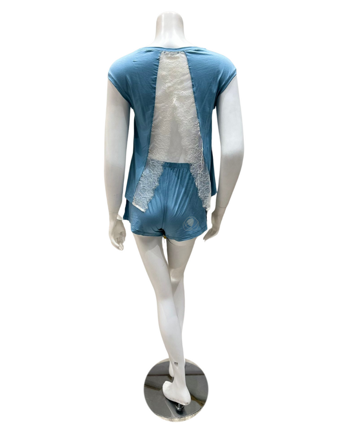 Vanilla Night and Day Aqua Blue Open Back Modal Pajamas Shorts Set myselflingerie.com
