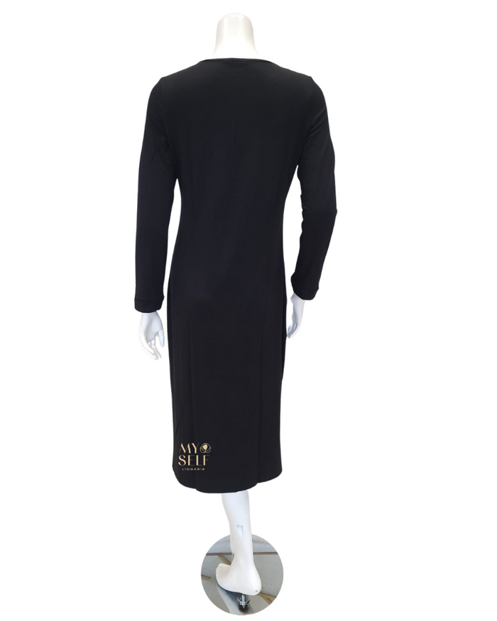 Vanilla Night and Day Black Long Sleeve Modal Button Down Nightshirt Myselflingerie.com