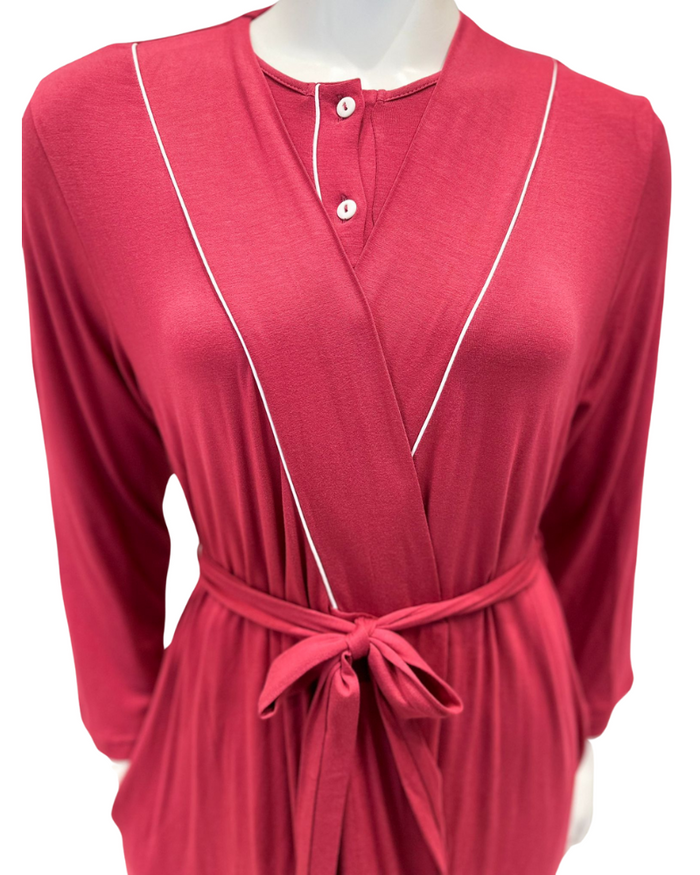 Velvet AL953BRY Solid Berry with White Piping Modal Wrap Morning Robe Myselflingerie.com