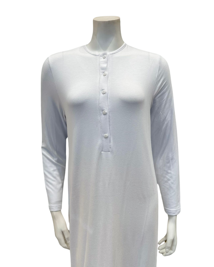 Velvet AL868SWT Solid White with White Piping Button Down Modal Nightshirt Myselflingerie.com