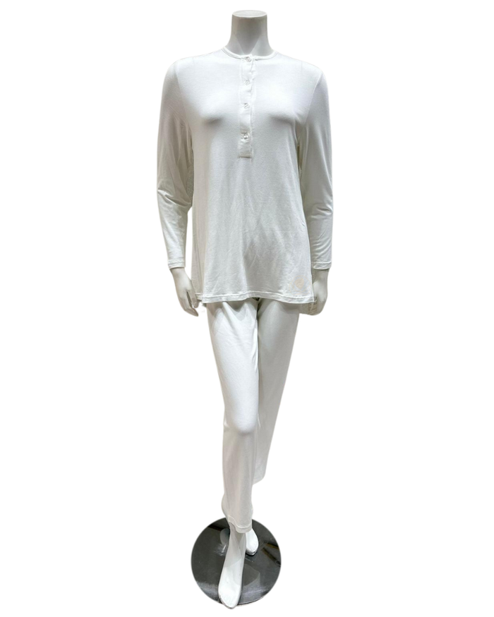 Velvet White Solid Button Down Modal Pajamas Set