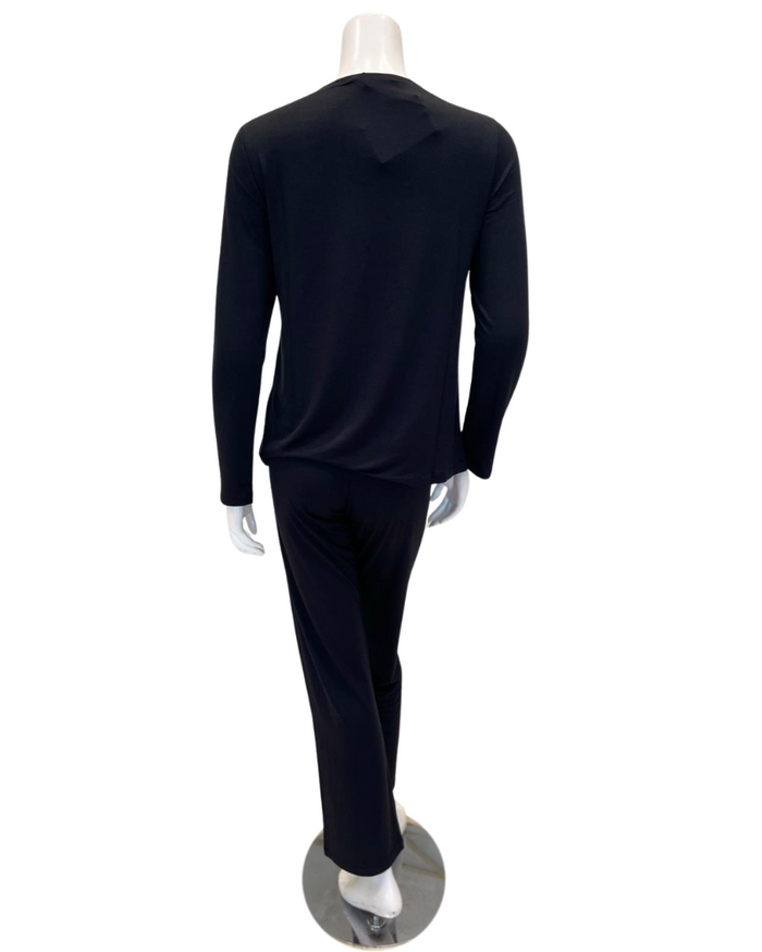 Verdiani 4438 Black Slanted V Lace Applique Modal Pajamas Set Myselflingerie.com