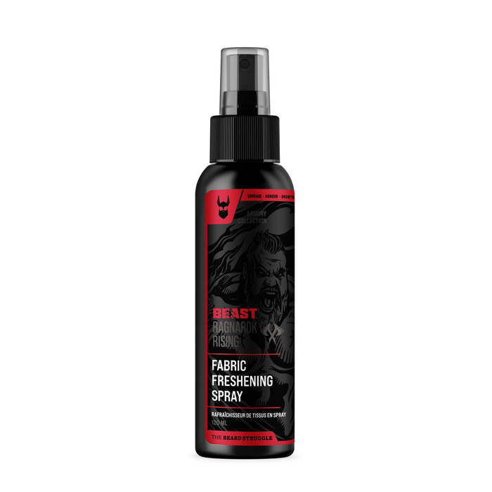Fabric Spray in Ragnarok Rising scent. The Beard Struggle