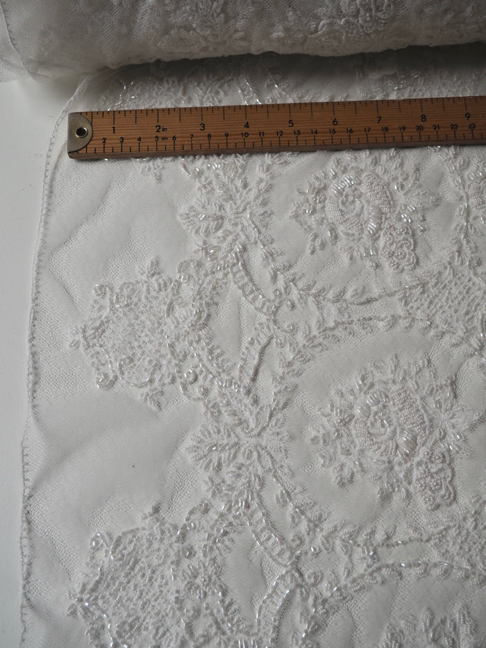 White Beaded Floral Scallop Net Lace