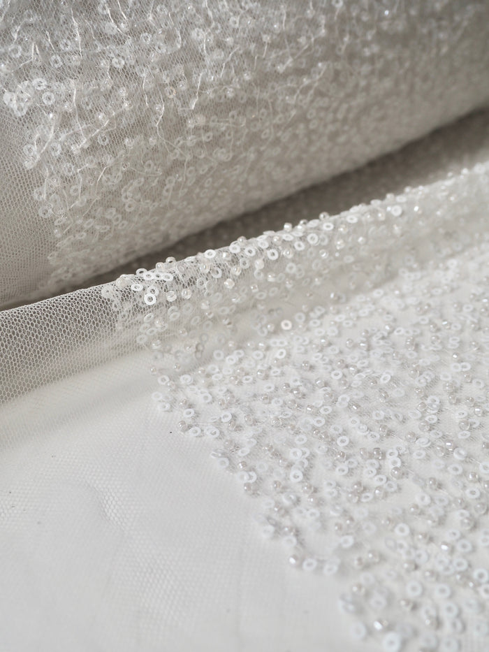 White Beaded Sequin Tulle