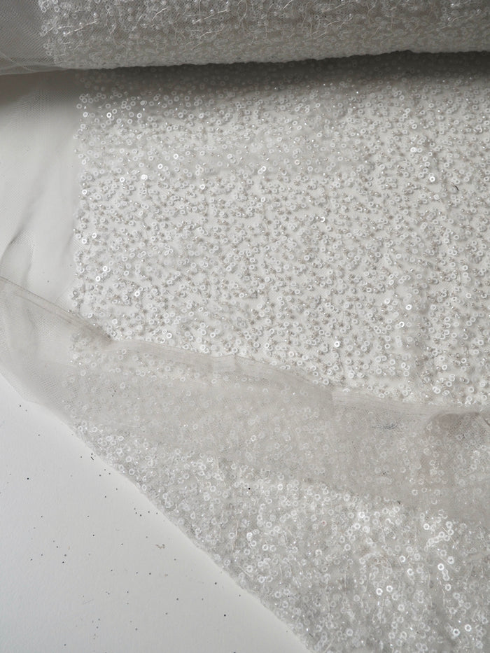 White Beaded Sequin Tulle