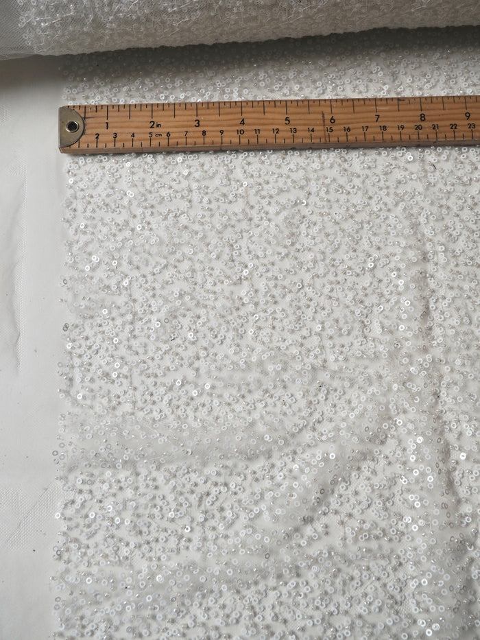 White Beaded Sequin Tulle