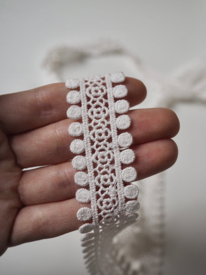 White Cotton Dot Scallop Lace Trim 25mm