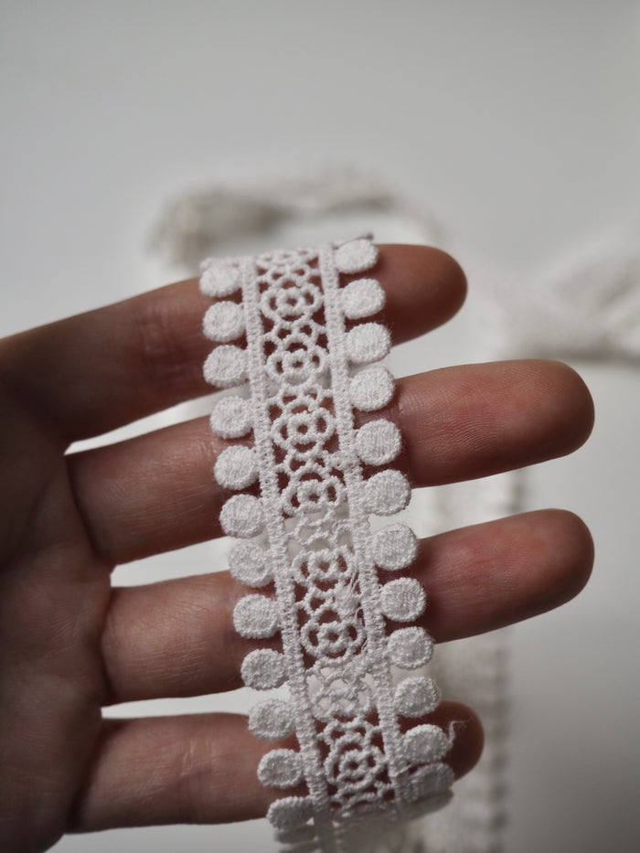 White Cotton Dot Scallop Lace Trim 25mm