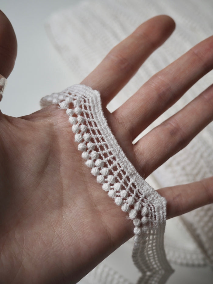 White Cotton Scallop Dot Lace Trim 16mm