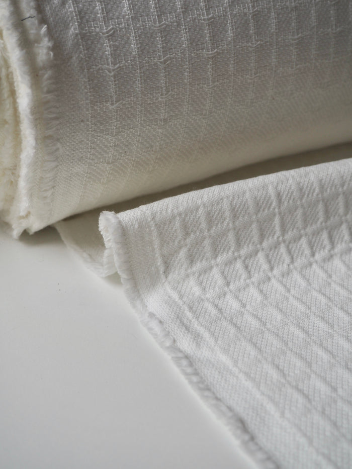 White Grid Cotton Blend Cloqué