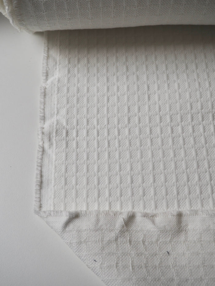 White Grid Cotton Blend Cloqué