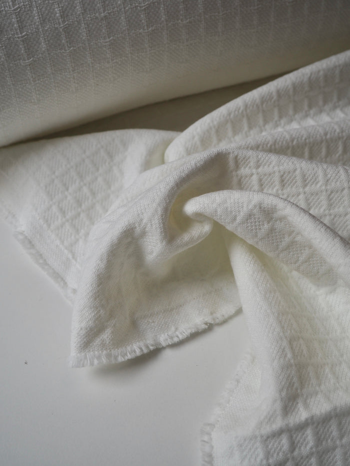 White Grid Cotton Blend Cloqué